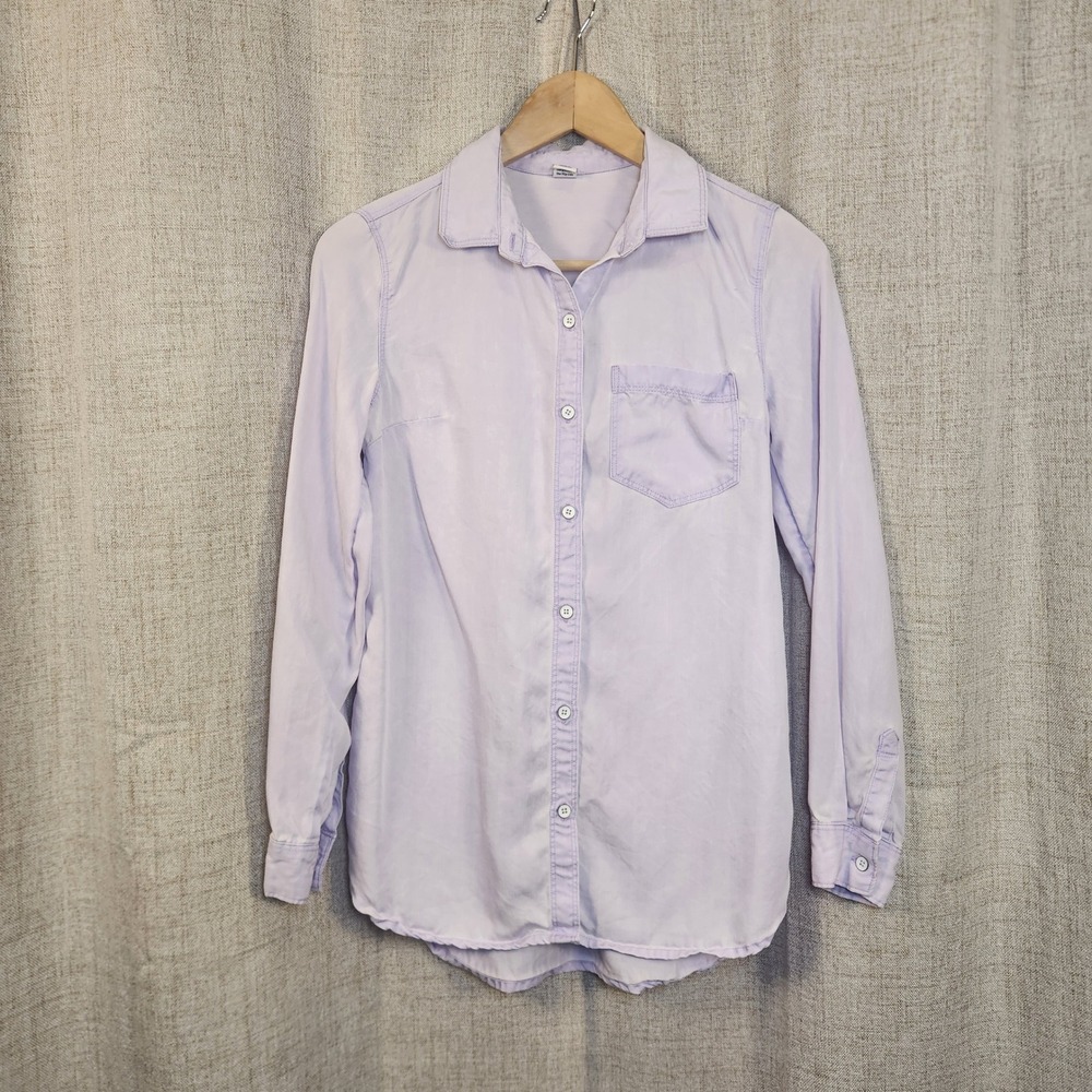 Old Navy Button‎ Up Long Sleeve Shirt Women's XS Purple 100% Lyocell Split Hem